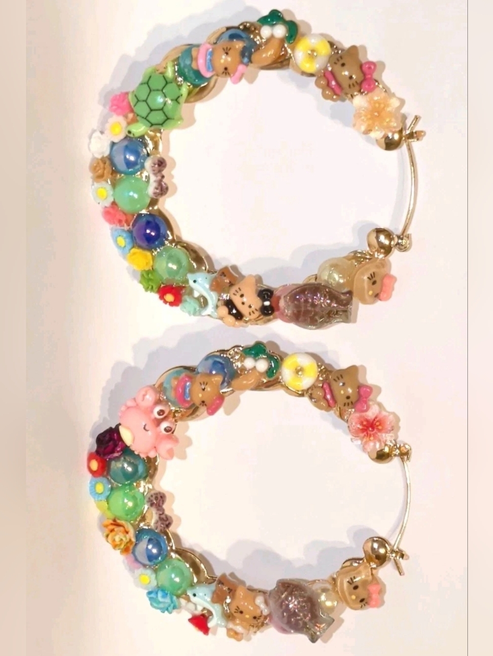 Kitty Under The Sea Hand Crafted Large Hoop Earring - Picture 4 of 17